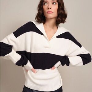 Tahari Women's V-Neck Sweater in navy and White size medium